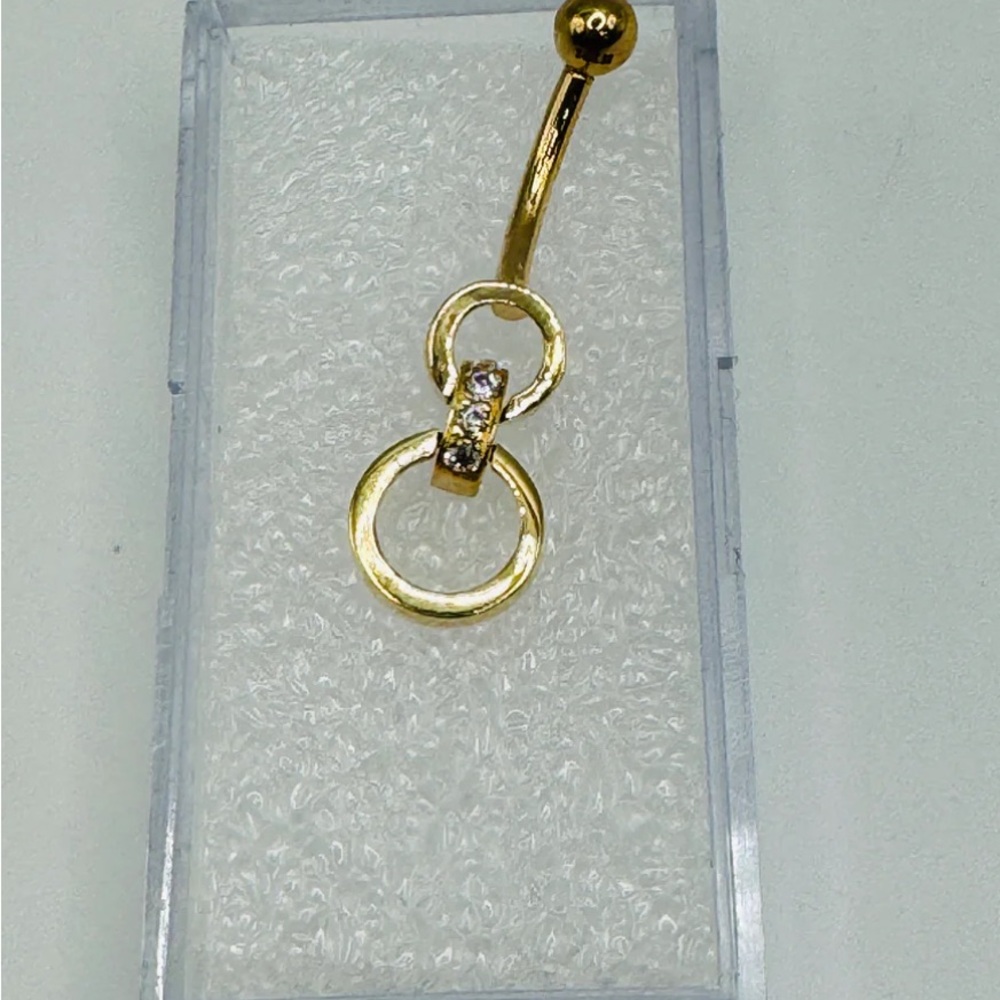 14K Solid Gold  Hoop CZ Belly Ring